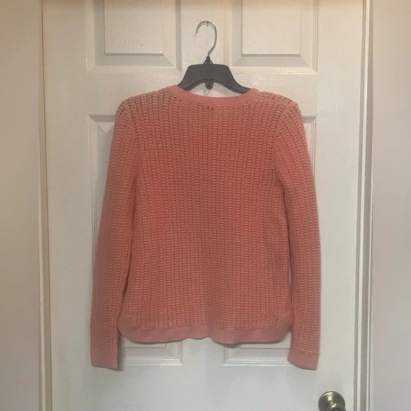 Talbots Lambswool Open Knit Crew Neck Button Detail Sweater Peach Soft Cozy Sm - Picture 2 of 7
